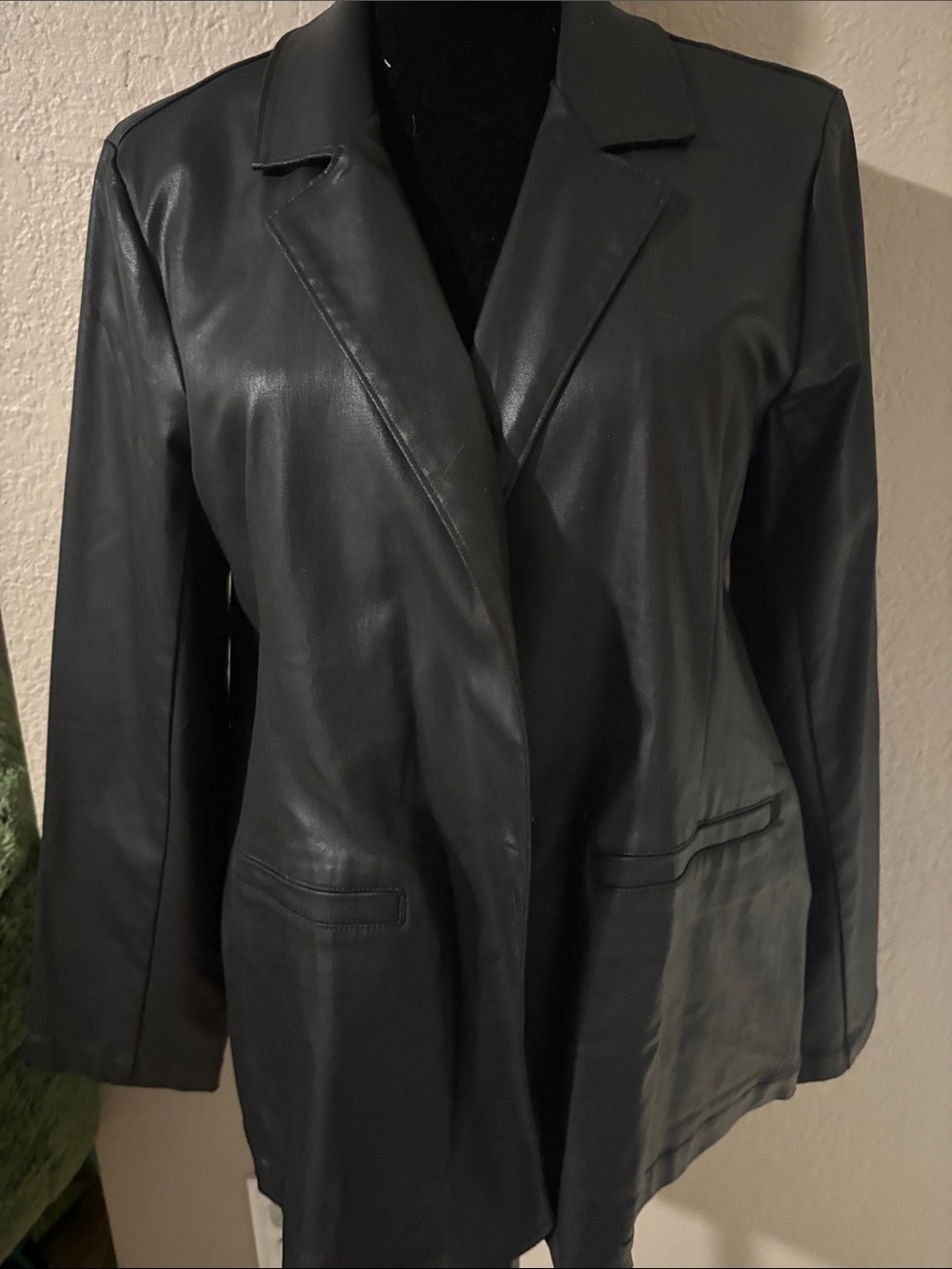 Black Leather Blazer Jacket - Women